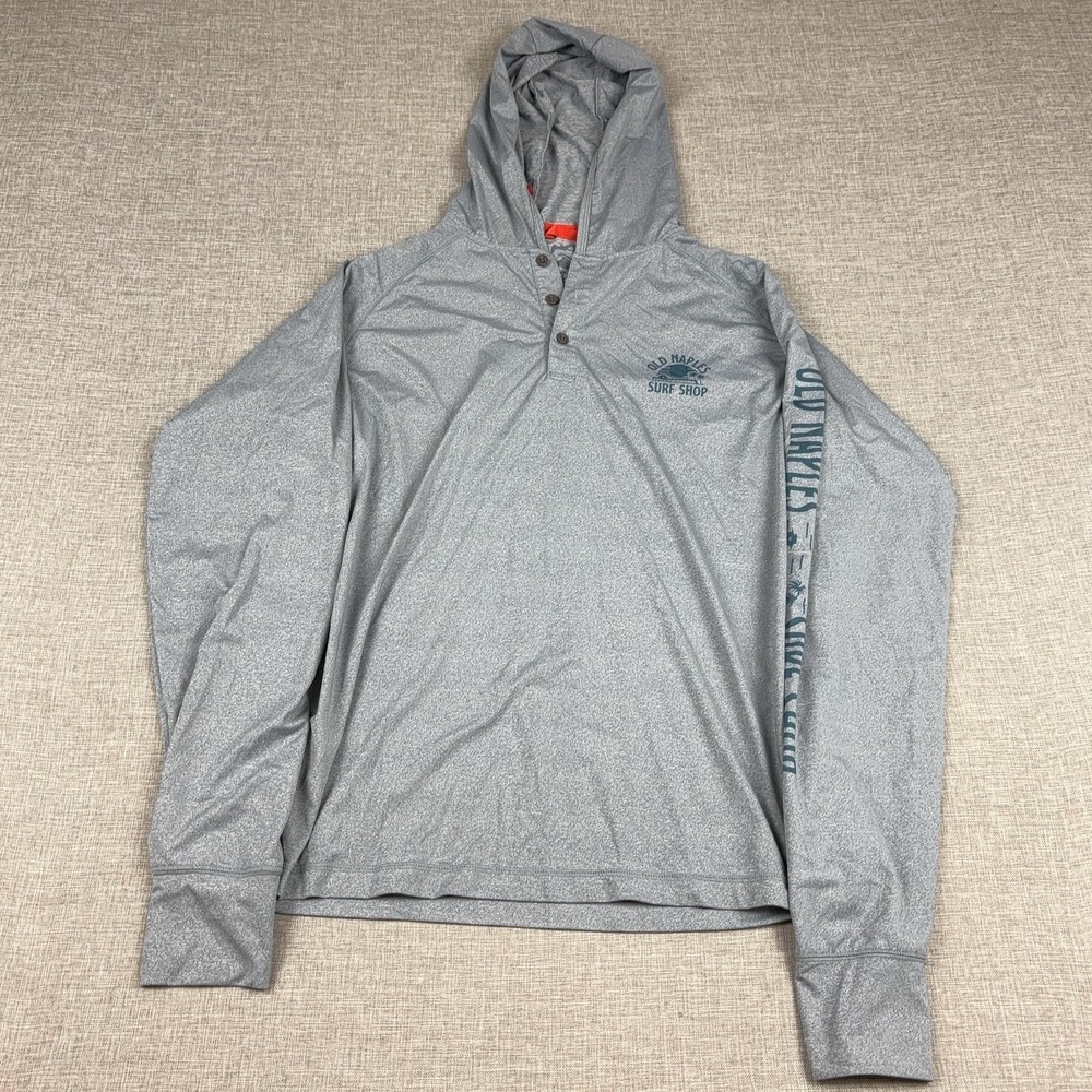 Old Naples Surf Shop Mens Small Gray Long Sleeve Hoodie Henley Performance